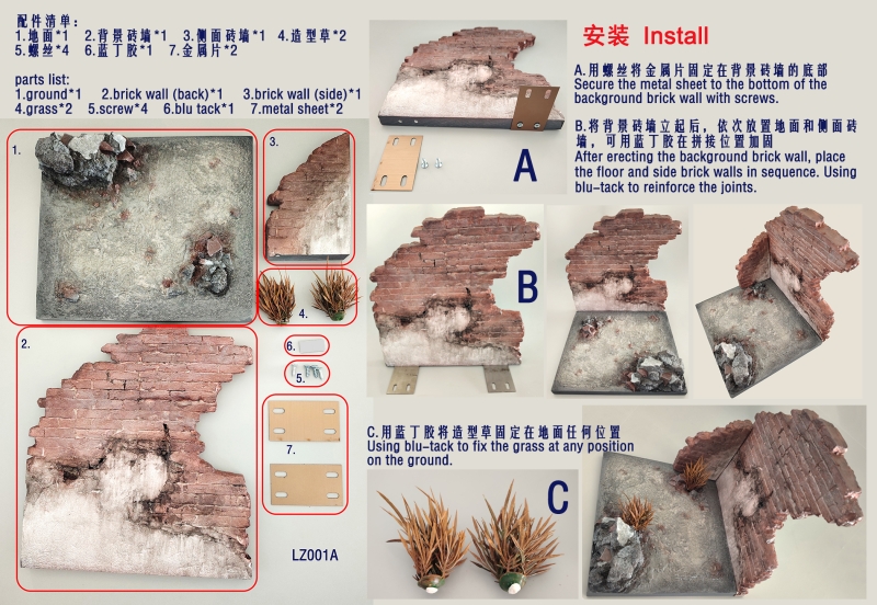 Stojánek pro figurky 1/6 The Ruined Wall Diorama Base